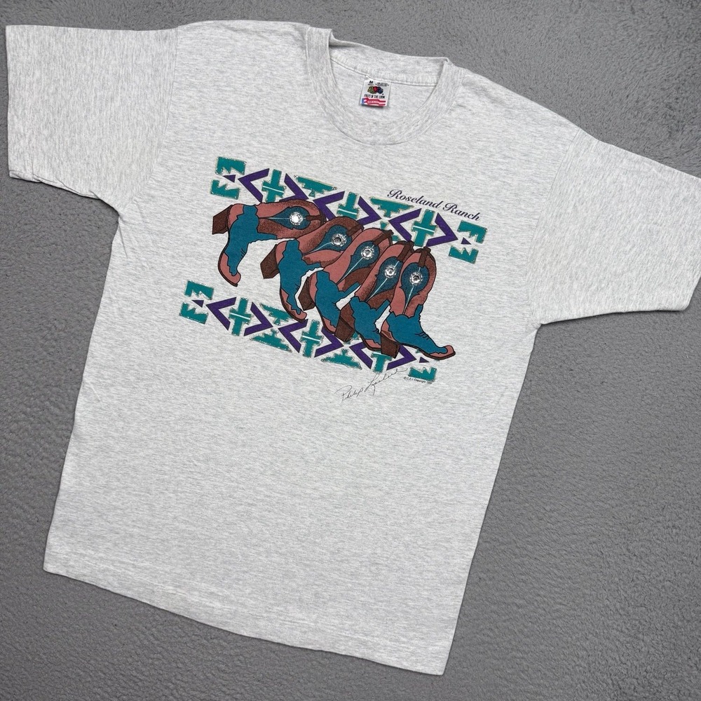 Vintage 90s Roseland Ranch Cowboy‎ Boots rhinestone T-shirt